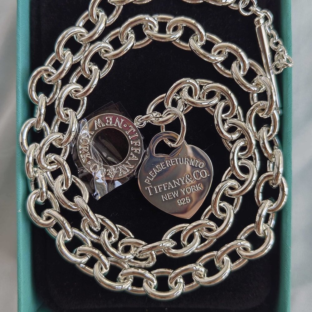Tiffany & Co Sterling Silver Heart Tag Charm & Chain